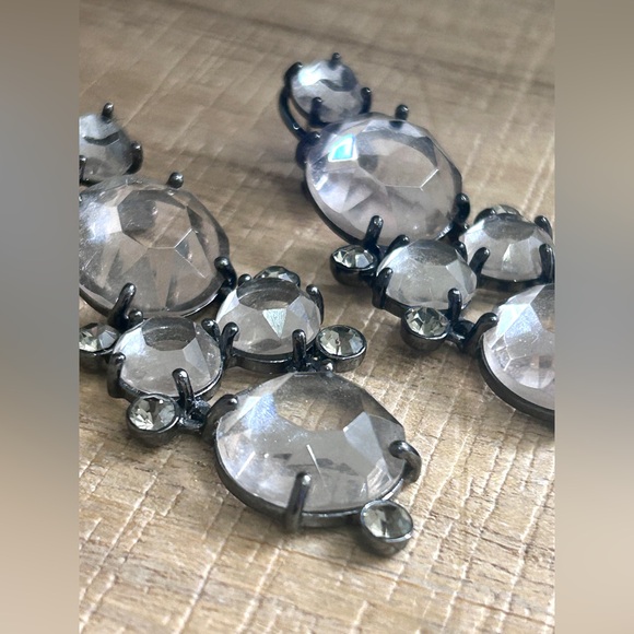 J.Crew Clear Crystal Chandelier Earrings | Smoky Gray Accents | Gunmetal - Picture 2 of 7